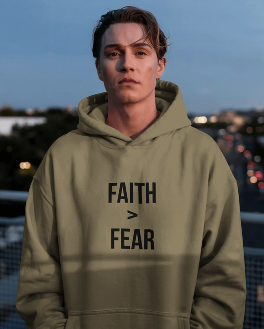 Faith Over Fear Hoodie – Beige | Oversized Christian Streetwear