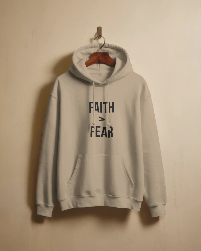 Faith Over Fear Hoodie – Beige | Oversized Christian Streetwear
